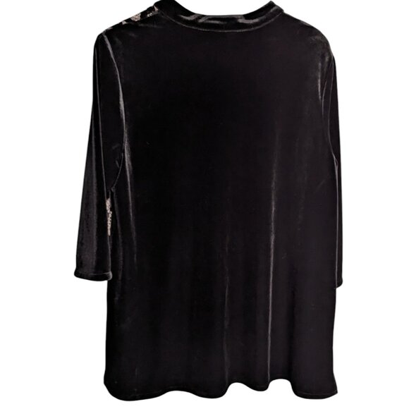 Chico’s Silk Velvet Button Front Cardigan Blouse Semi sheer Black Large 2 - Picture 5 of 7
